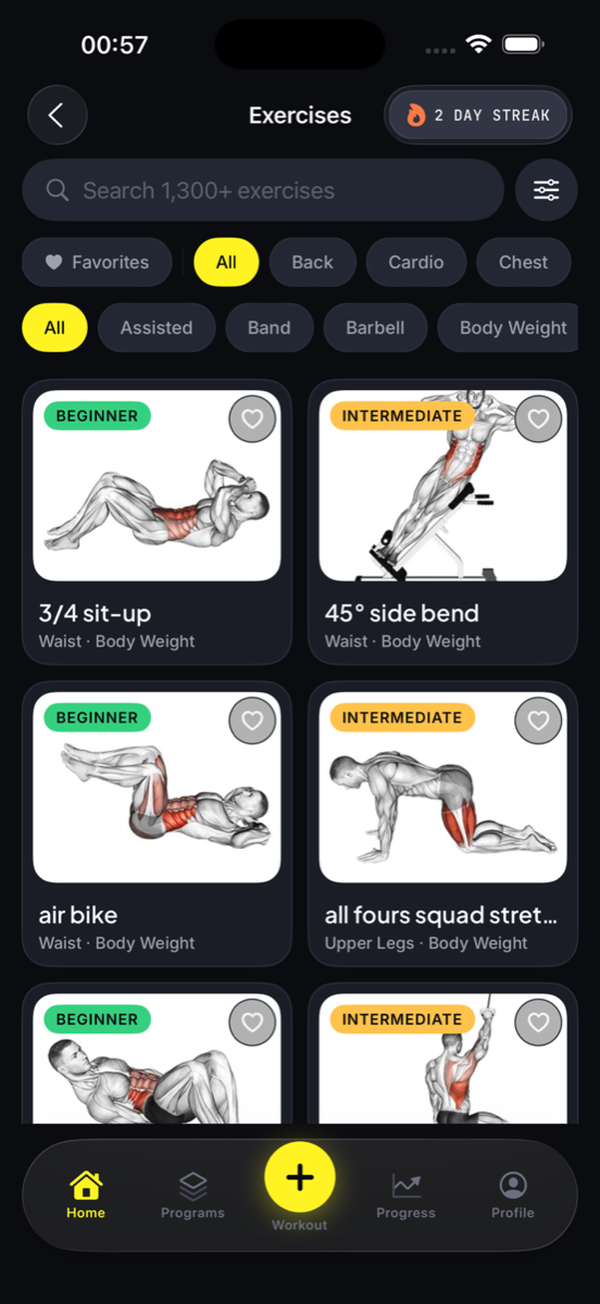 Catalog of 1300+ animated exercises
