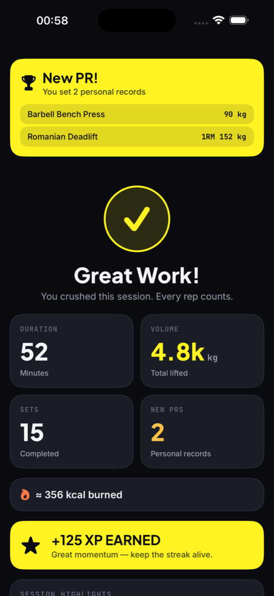 Workout complete summary